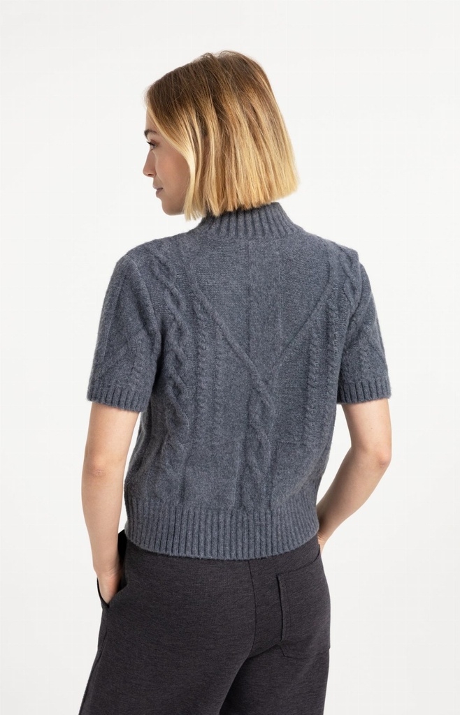 Pull en maille torsadée à manches courtes - YAYA - Arctic Seal Grey Melange (4)