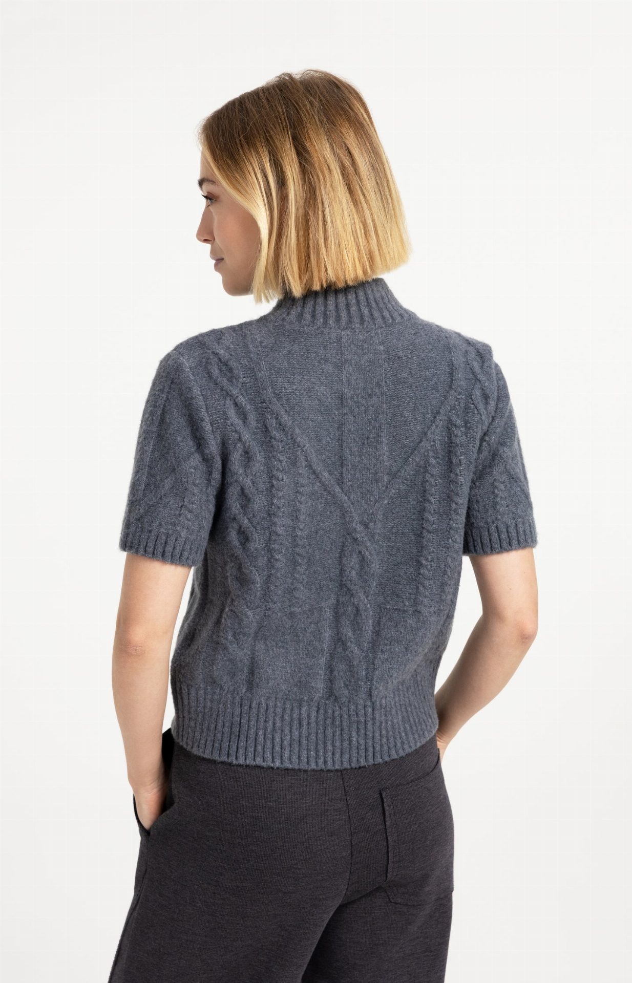 Pull en maille torsadée à manches courtes - YAYA - Arctic Seal Grey Melange (4)