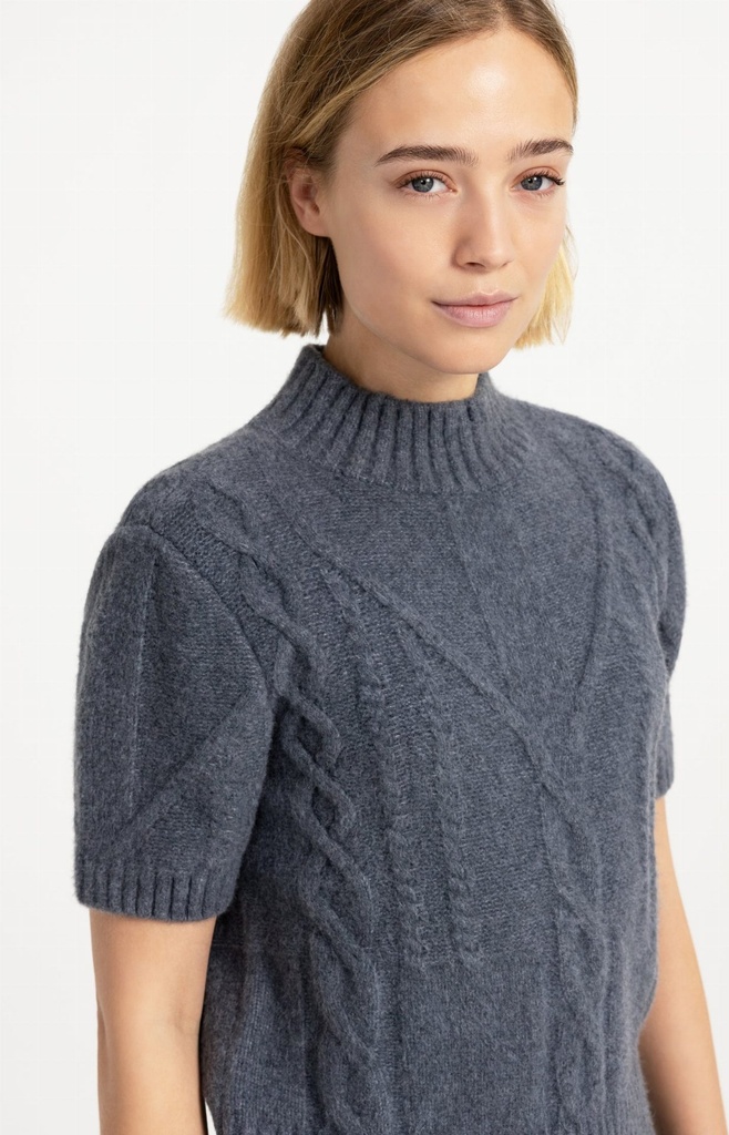Pull en maille torsadée à manches courtes - YAYA - Arctic Seal Grey Melange (5)