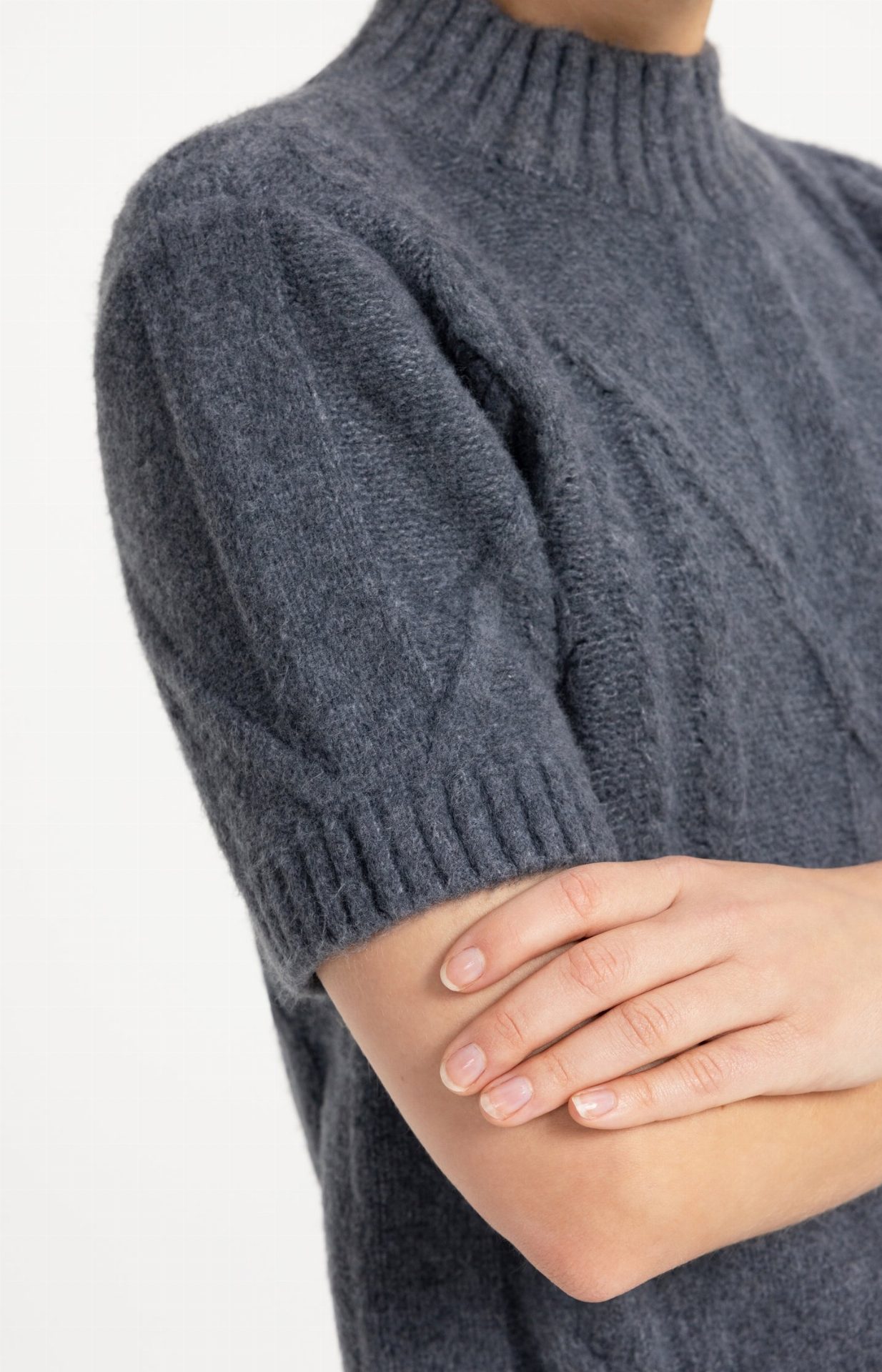Pull en maille torsadée à manches courtes - YAYA - Arctic Seal Grey Melange (6)