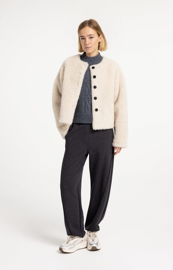 Pull en maille torsadée à manches courtes - YAYA - Arctic Seal Grey Melange (7)