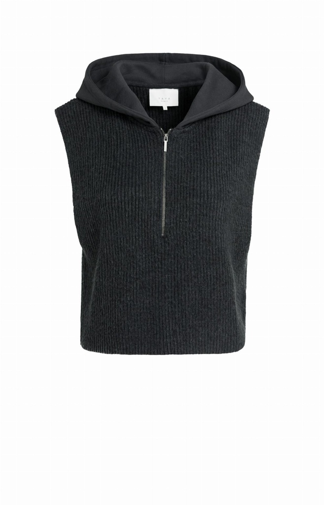 Haut en maille sans manches avec capuche en jersey - YAYA - Hole Black