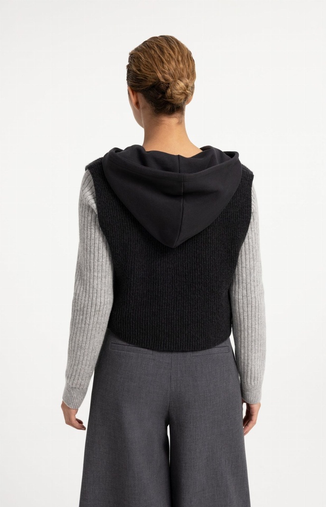 Haut en maille sans manches avec capuche en jersey - YAYA - Hole Black (4)