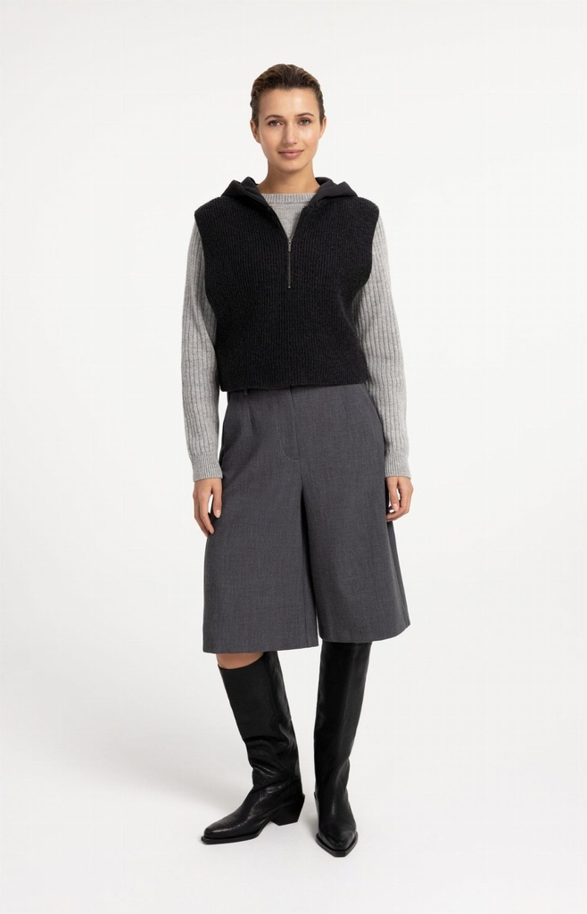 Haut en maille sans manches avec capuche en jersey - YAYA - Hole Black (6)