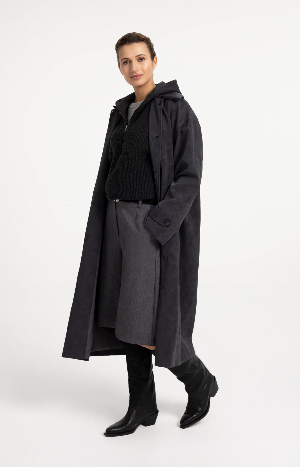 Haut en maille sans manches avec capuche en jersey - YAYA - Hole Black (7)