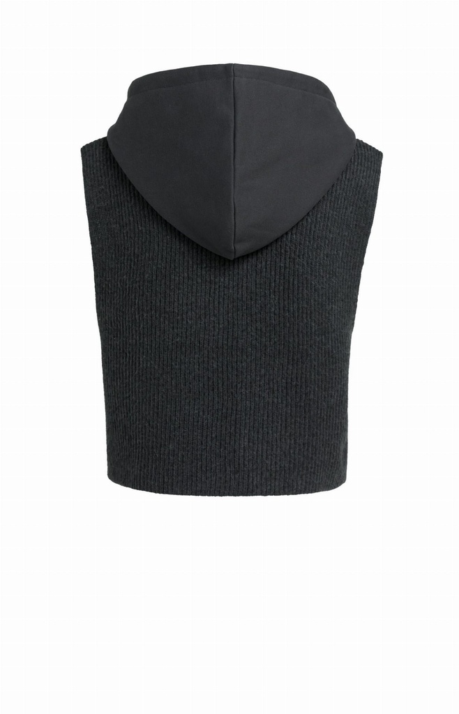 Haut en maille sans manches avec capuche en jersey - YAYA - Hole Black (8)