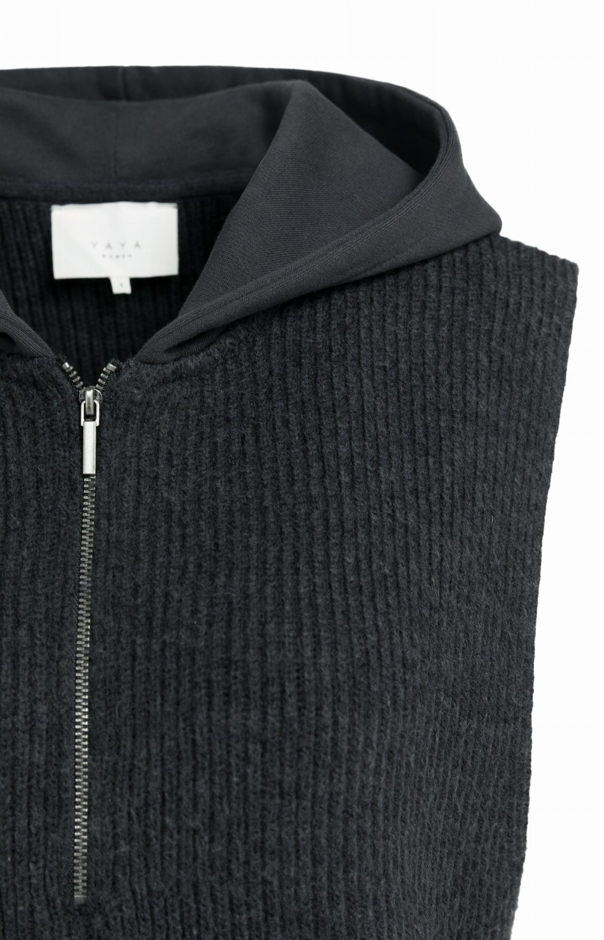 Haut en maille sans manches avec capuche en jersey - YAYA - Hole Black (9)