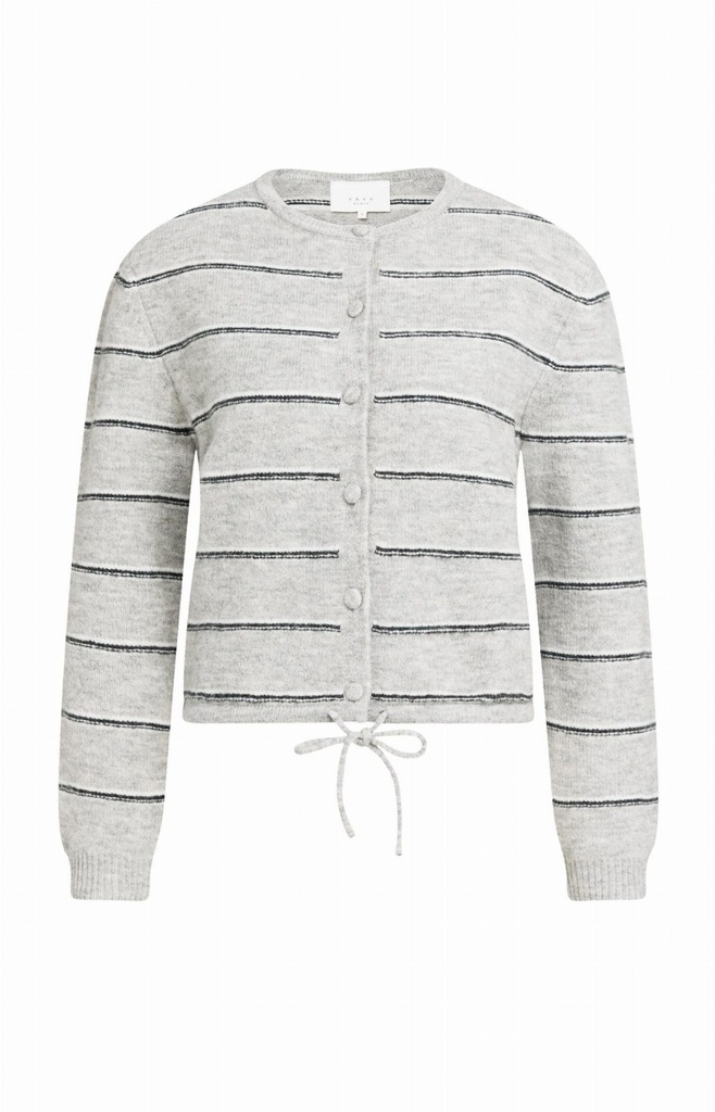 Cardigan rayé en maille avec lien à nouer - YAYA - Medium Grey Melange