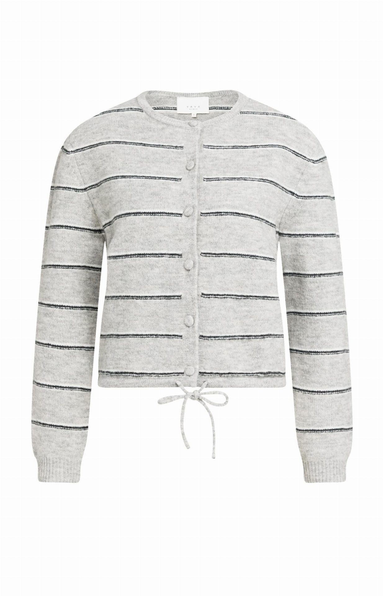 Cardigan rayé en maille avec lien à nouer - YAYA - Medium Grey Melange (2)