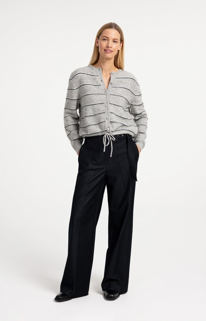 Cardigan rayé en maille avec lien à nouer - YAYA - Medium Grey Melange (6)