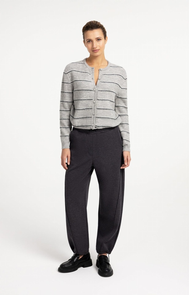 Cardigan rayé en maille avec lien à nouer - YAYA - Medium Grey Melange (11)