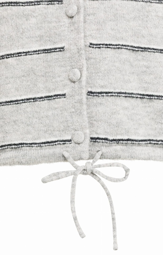 Cardigan rayé en maille avec lien à nouer - YAYA - Medium Grey Melange (13)