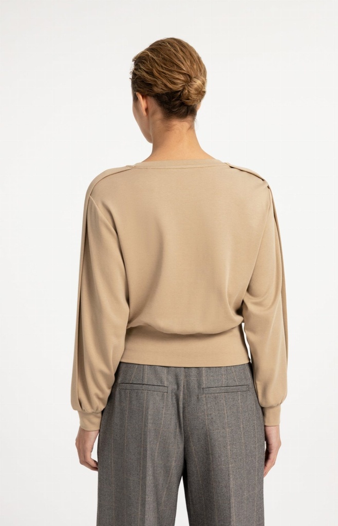 Pull léger avec ceinture et détails plissés - YAYA - Cornstalk Brown (3)