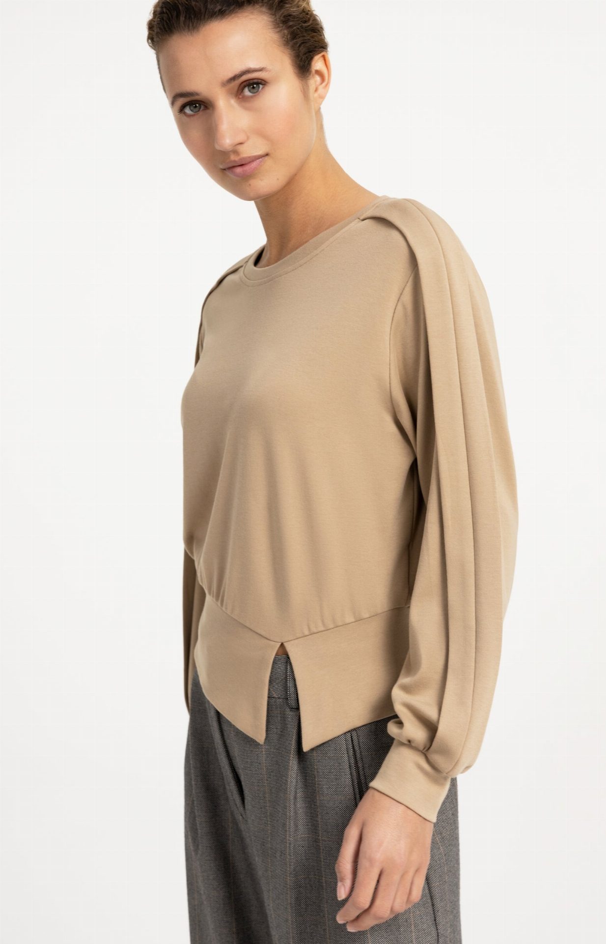 Pull léger avec ceinture et détails plissés - YAYA - Cornstalk Brown (4)