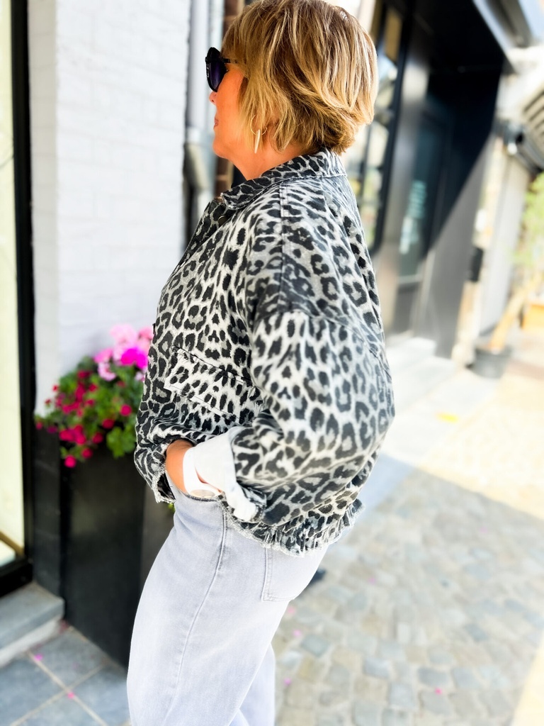 Veste en jeans oversized - Zoé - léopard gris — vue 5