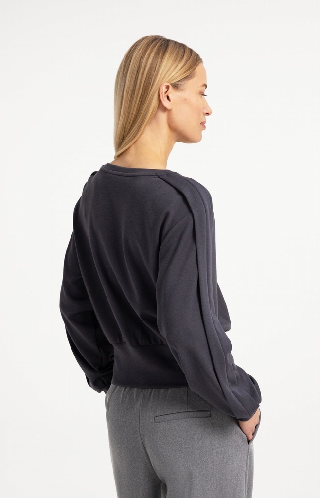 Pull léger avec ceinture et détails plissés - YAYA - Hole Black (4)