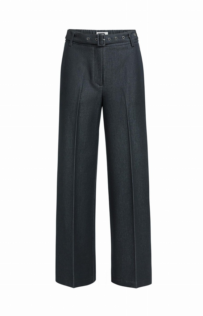 Pantalon en tissu avec ceinture et fini satiné - YAYA - Cat Black (2)