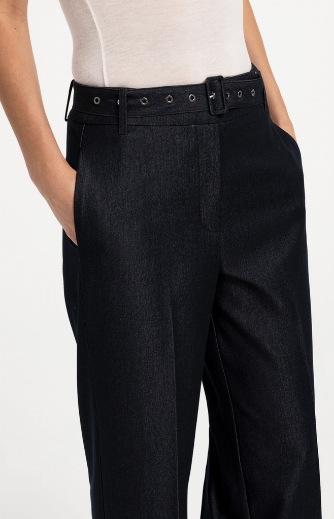 Pantalon en tissu avec ceinture et fini satiné - YAYA - Cat Black (4)