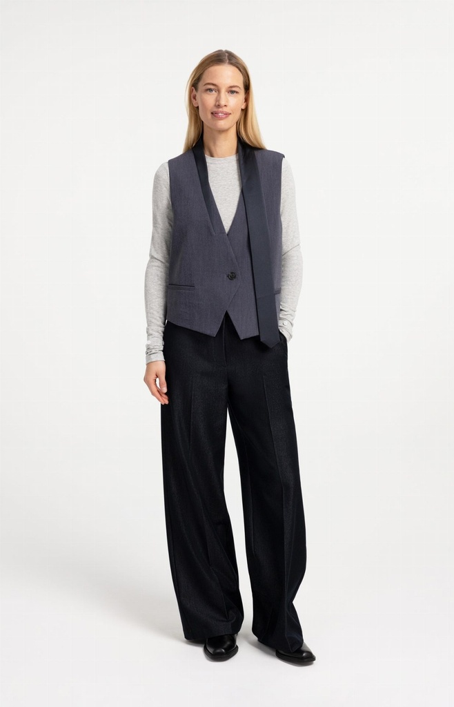 Pantalon en tissu avec ceinture et fini satiné - YAYA - Cat Black (5)