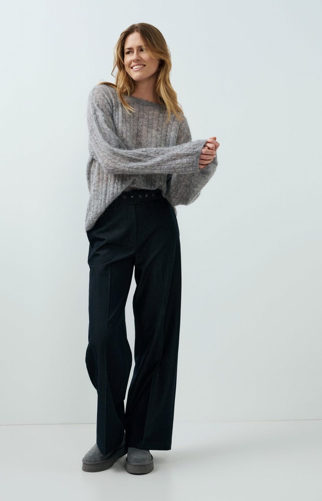 Pantalon en tissu avec ceinture et fini satiné - YAYA - Cat Black (7)
