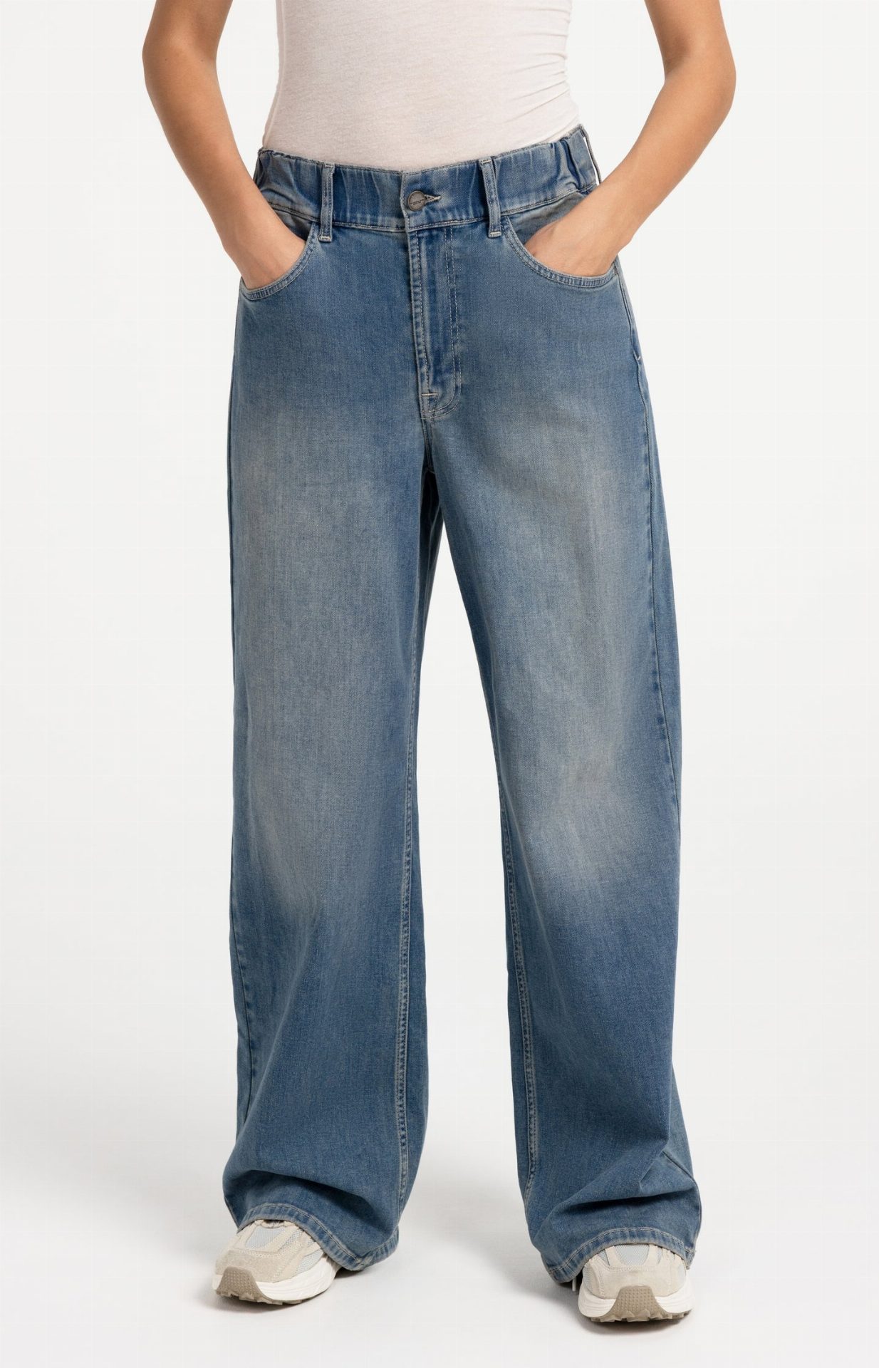 Jean à jambes larges extra-longues (L32) - YAYA - Mid Blue Denim (3)