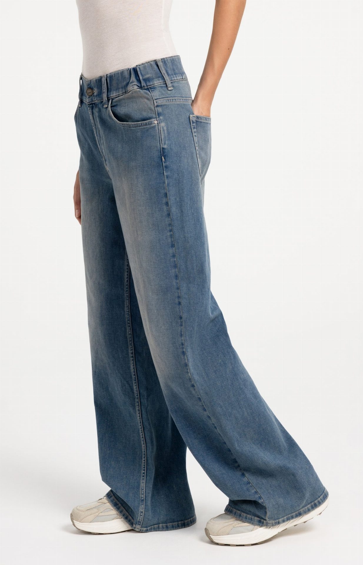 Jean à jambes larges extra-longues (L32) - YAYA - Mid Blue Denim (4)