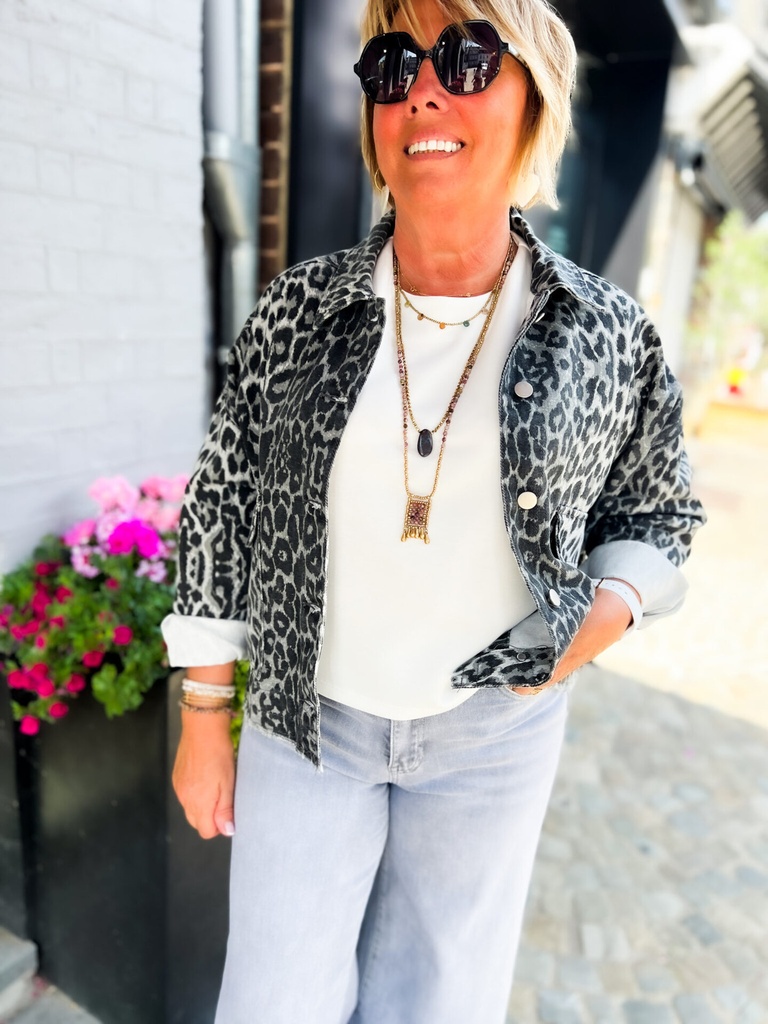 Veste en jeans oversized - Zoé - léopard gris — vue 8