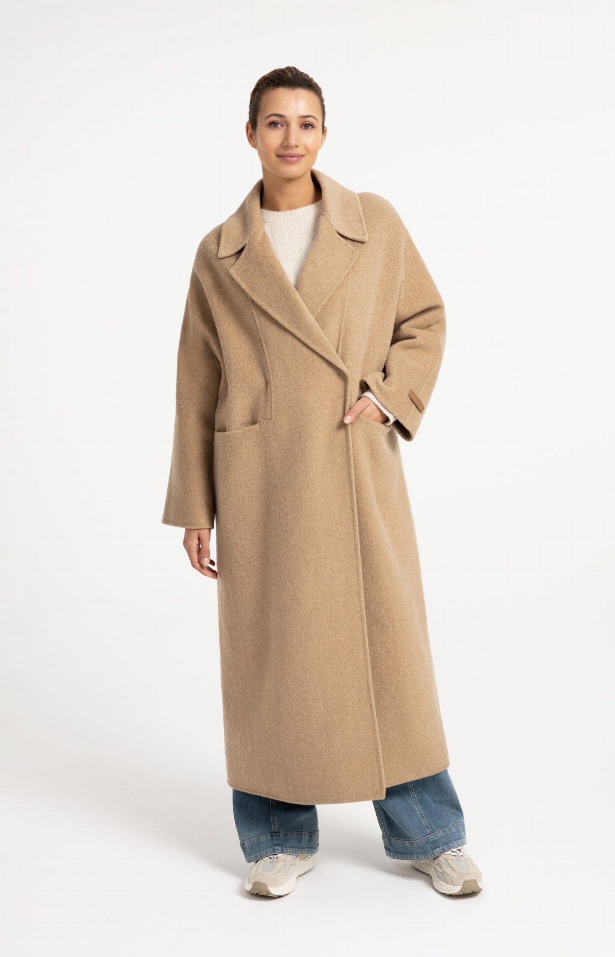 Manteau extra-long en laine mélangée et à la coupe oversize - YAYA - Cornstalk Brown Melange (7)