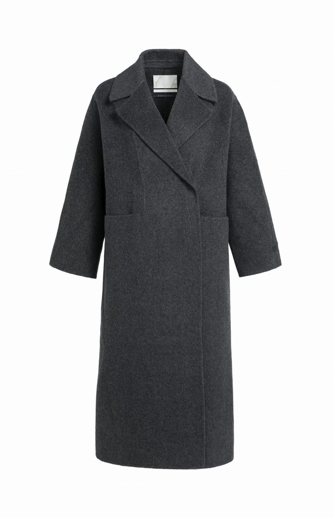 Manteau extra-long en laine mélangée et à la coupe oversize - YAYA - Hole Black Melange