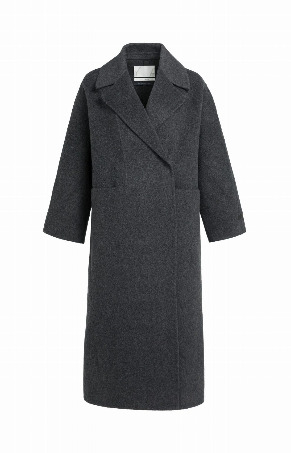 Manteau extra-long en laine mélangée et à la coupe oversize - YAYA - Hole Black Melange (2)
