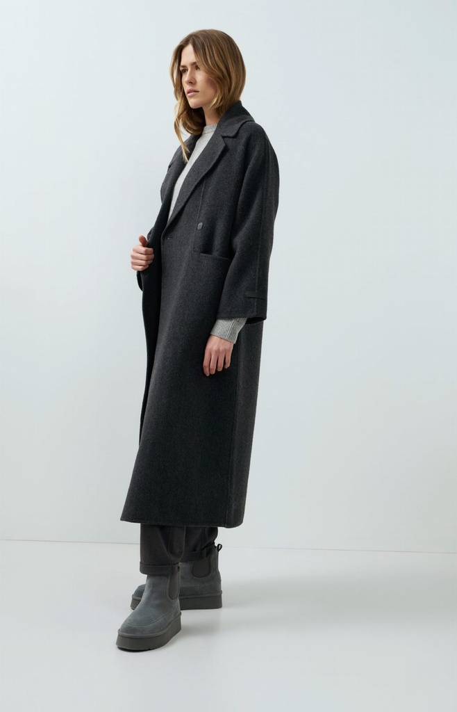Manteau extra-long en laine mélangée et à la coupe oversize - YAYA - Hole Black Melange (3)