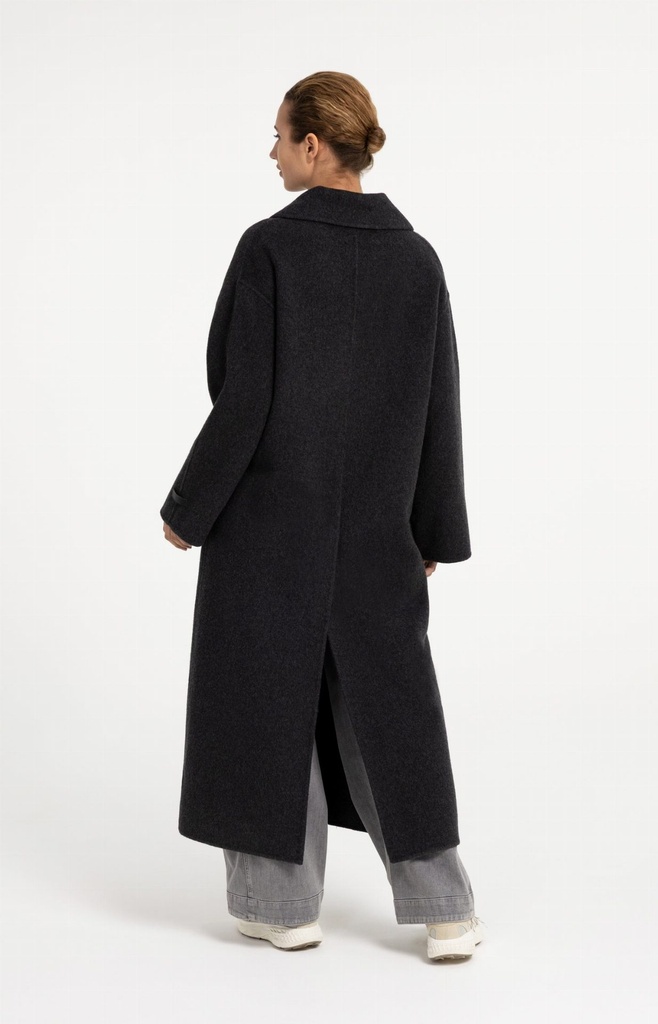 Manteau extra-long en laine mélangée et à la coupe oversize - YAYA - Hole Black Melange (9)