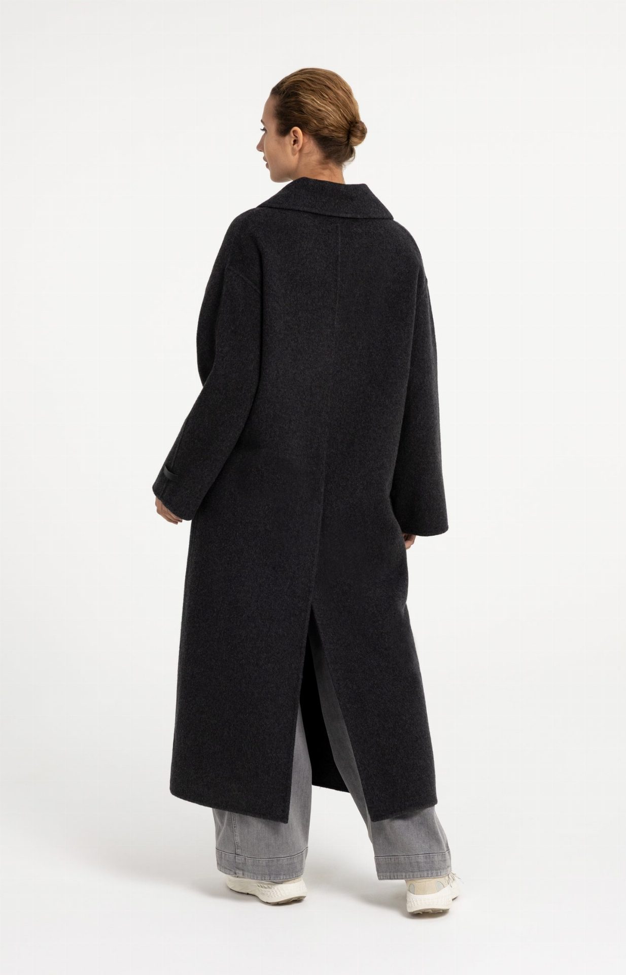 Manteau extra-long en laine mélangée et à la coupe oversize - YAYA - Hole Black Melange (9)