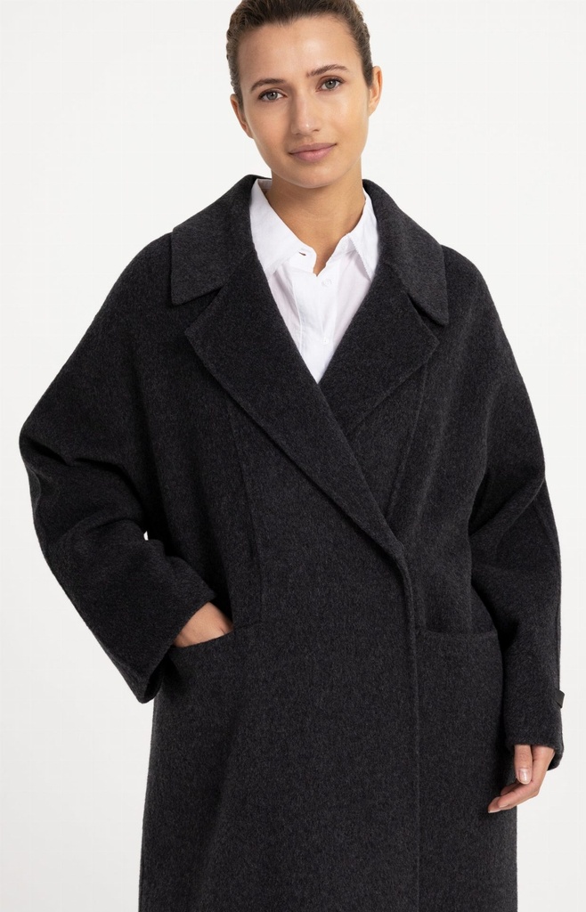 Manteau extra-long en laine mélangée et à la coupe oversize - YAYA - Hole Black Melange (10)