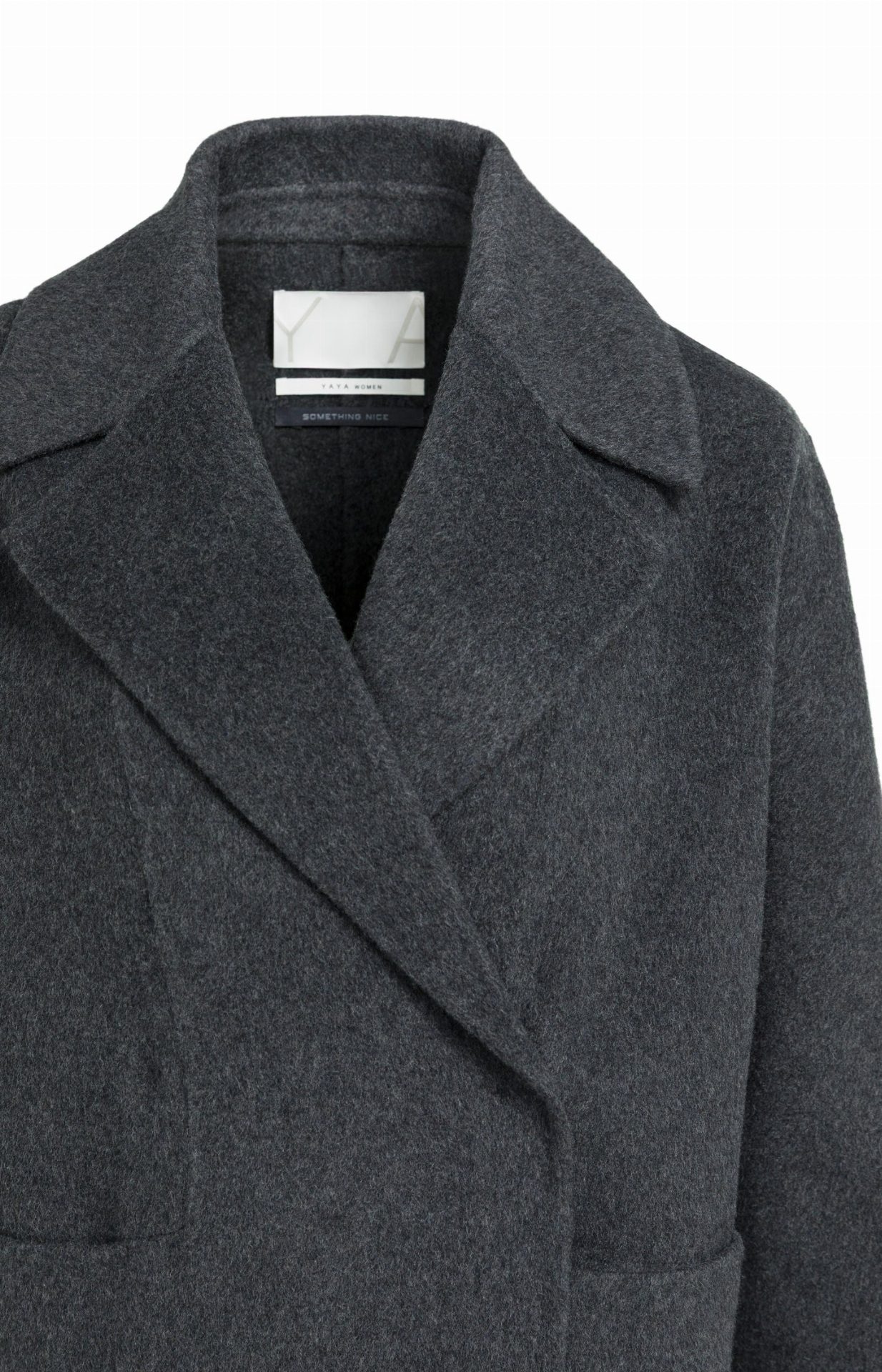 Manteau extra-long en laine mélangée et à la coupe oversize - YAYA - Hole Black Melange (14)