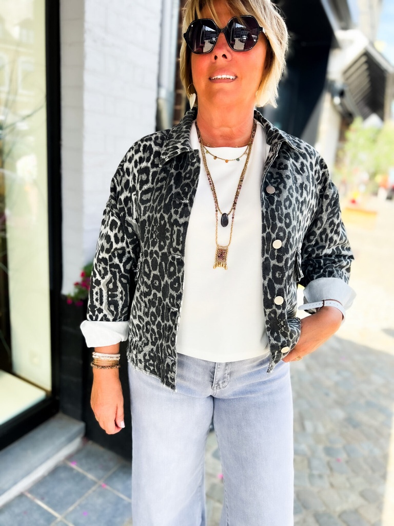 Veste en jeans oversized - Zoé - léopard gris — vue 11