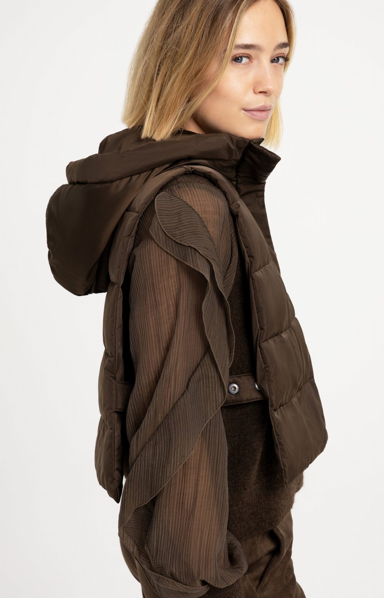 Doudoune sans manches avec capuche - YAYA - Slate Black Brown (5)