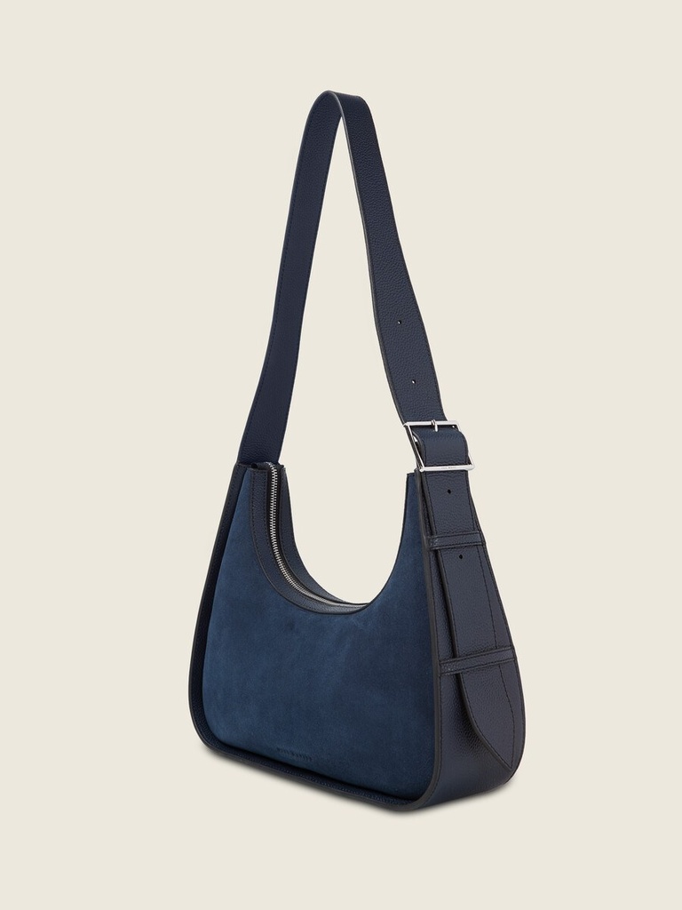 Sac baguette en cuir de vachette suédé Bleu Nuit - Victoire (3)