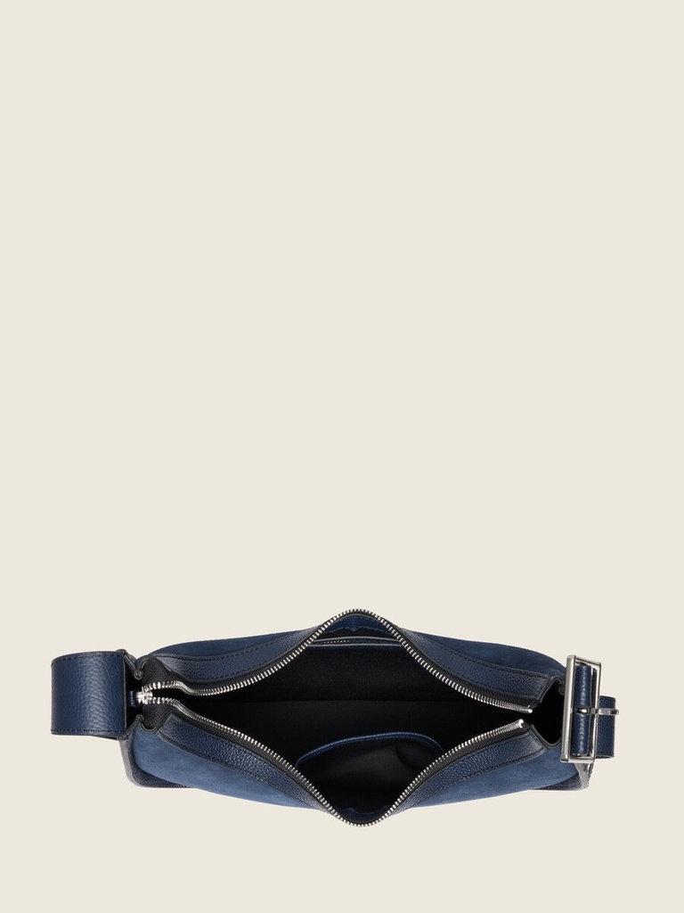 Sac baguette en cuir de vachette suédé Bleu Nuit - Victoire (4)