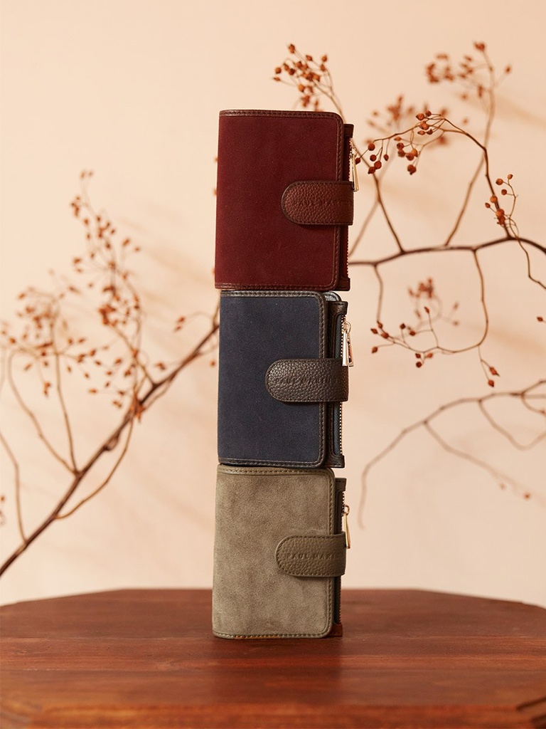 Portefeuille en cuir de vachette suédé Bleu Nuit Velours - Valentine