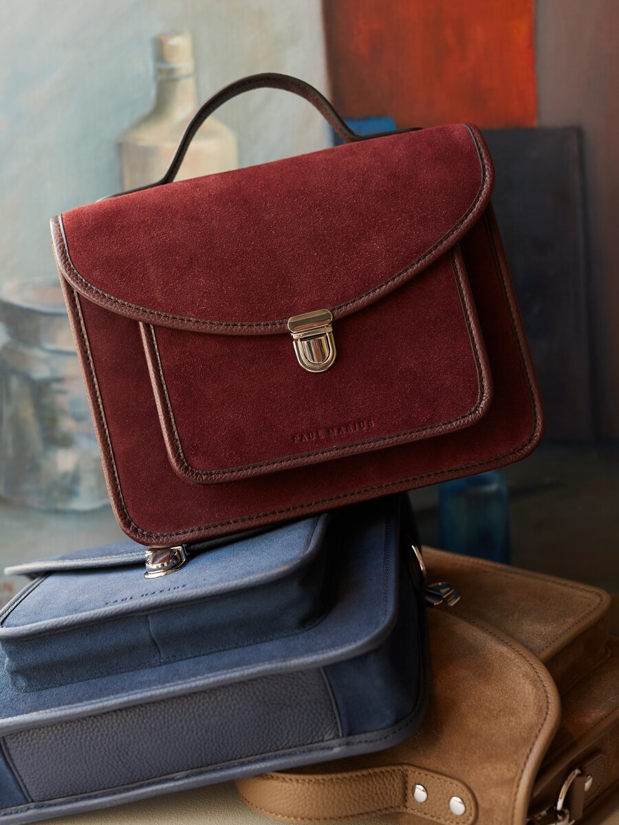 Sac à main en cuir de vachette suédé Aubergine Velours - Mademoiselle George (2)