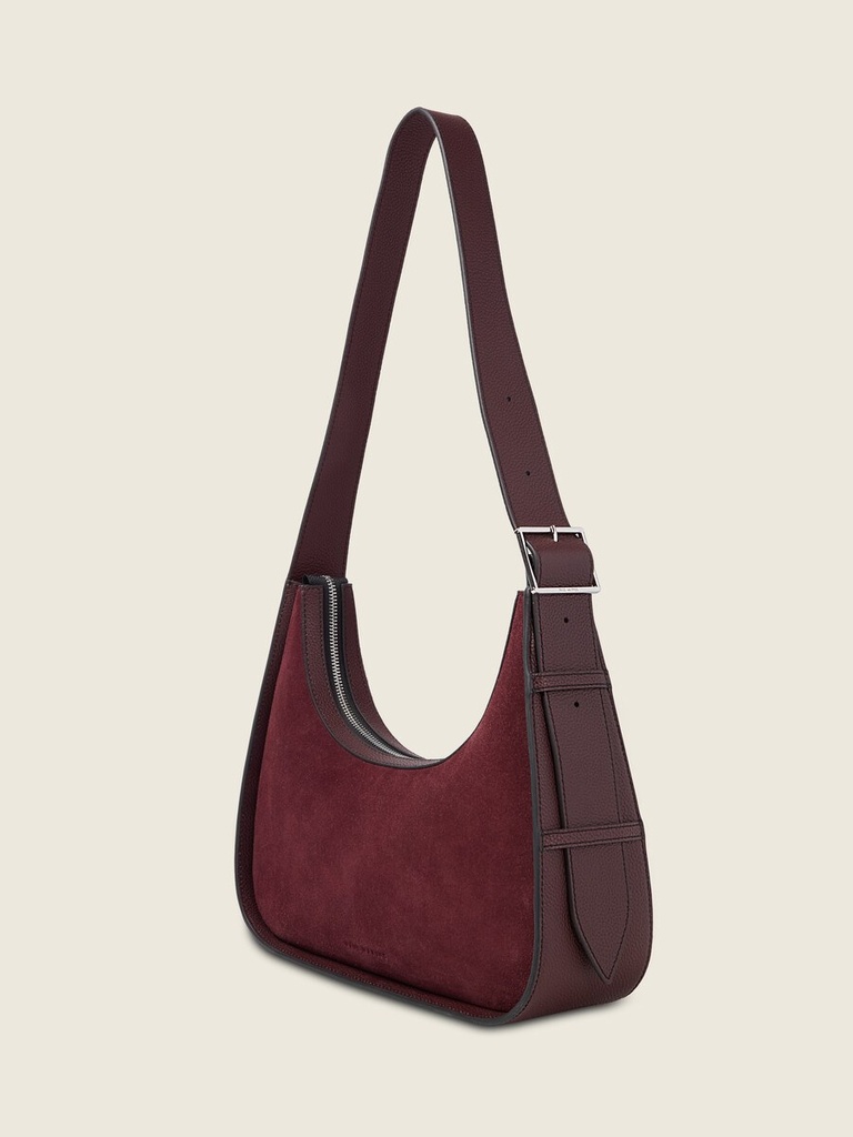 Sac baguette en cuir de vachette suédé Aubergine - Victoire (3)