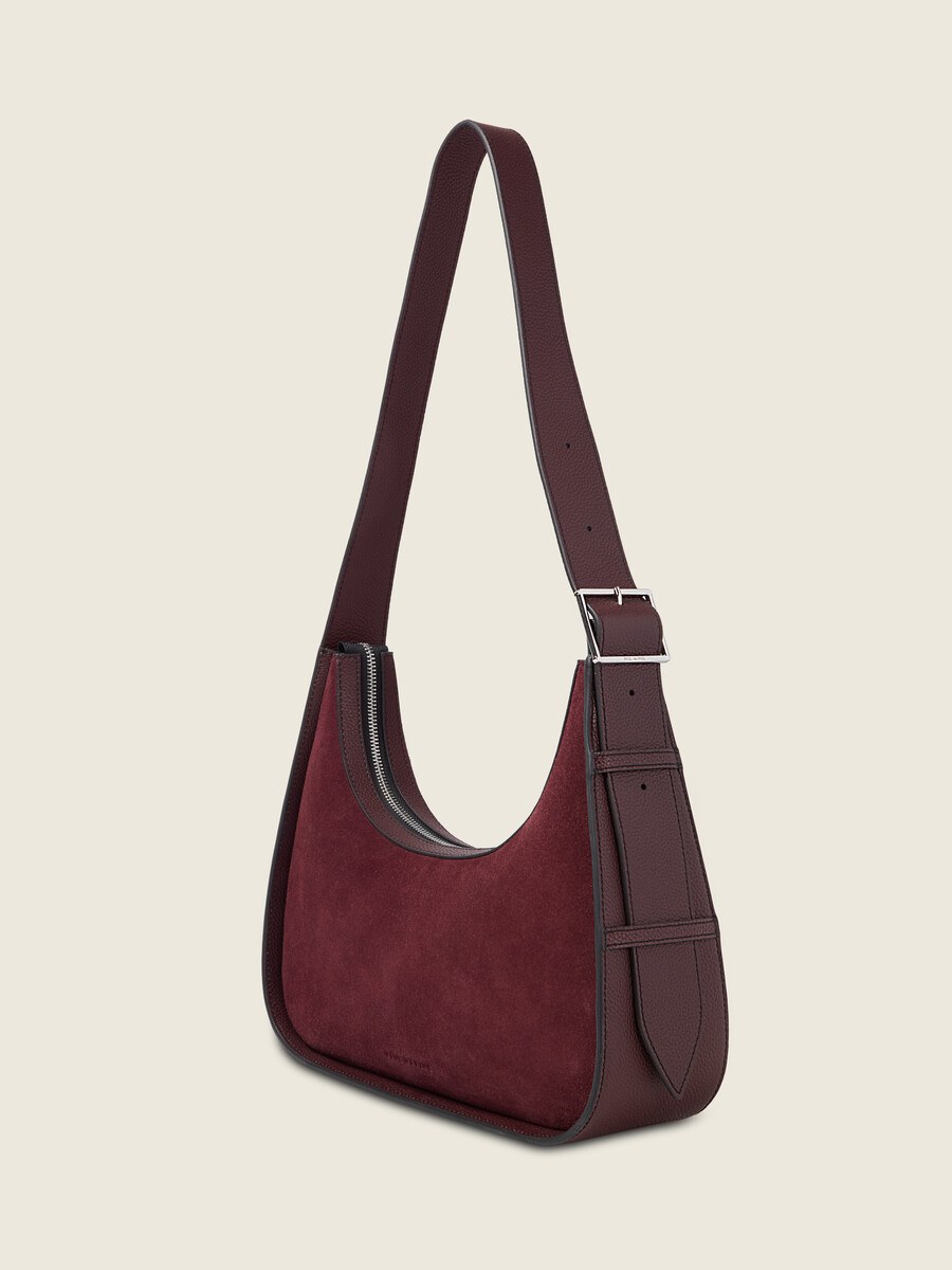 Sac baguette en cuir de vachette suédé Aubergine - Victoire (3)