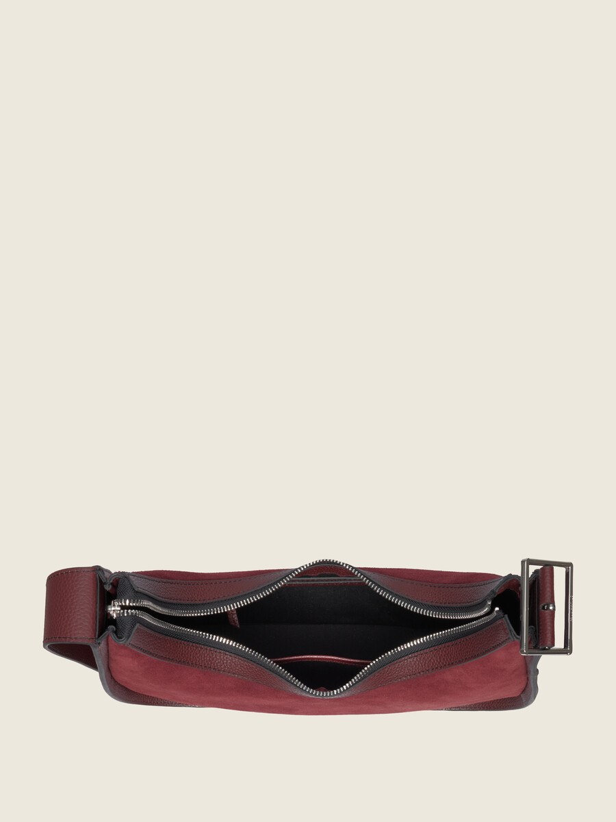 Sac baguette en cuir de vachette suédé Aubergine - Victoire (4)
