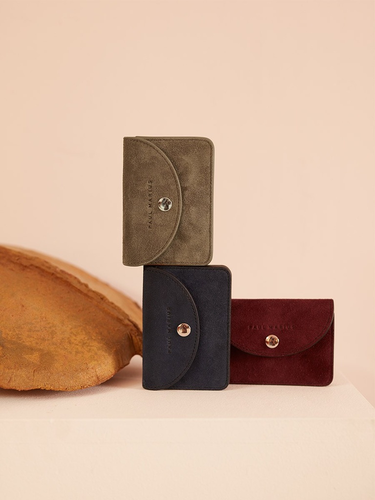 Porte-monnaie en cuir de vachette suédé Aubergine Velours - Basile