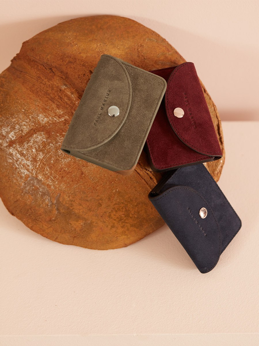 Porte-monnaie en cuir de vachette suédé Aubergine Velours - Basile (5)