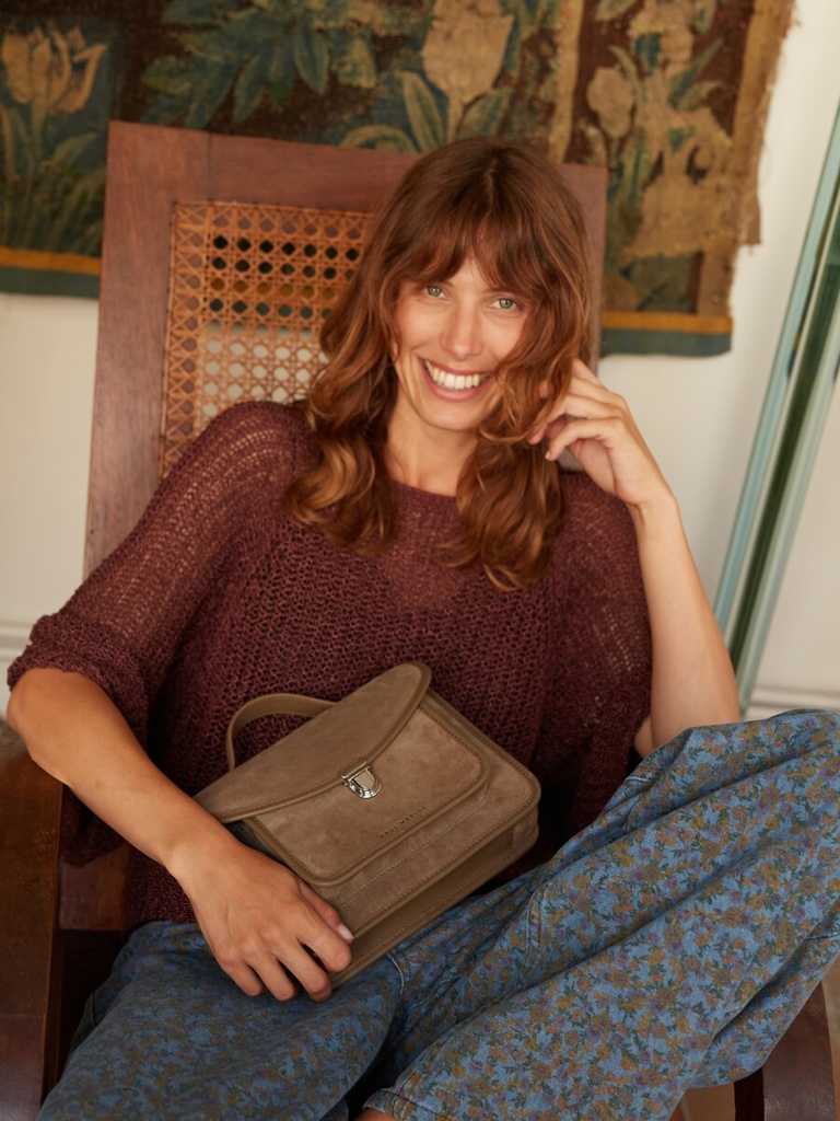 Sac à main en cuir de vachette suédé Kaki Velours - Mademoiselle George (2)