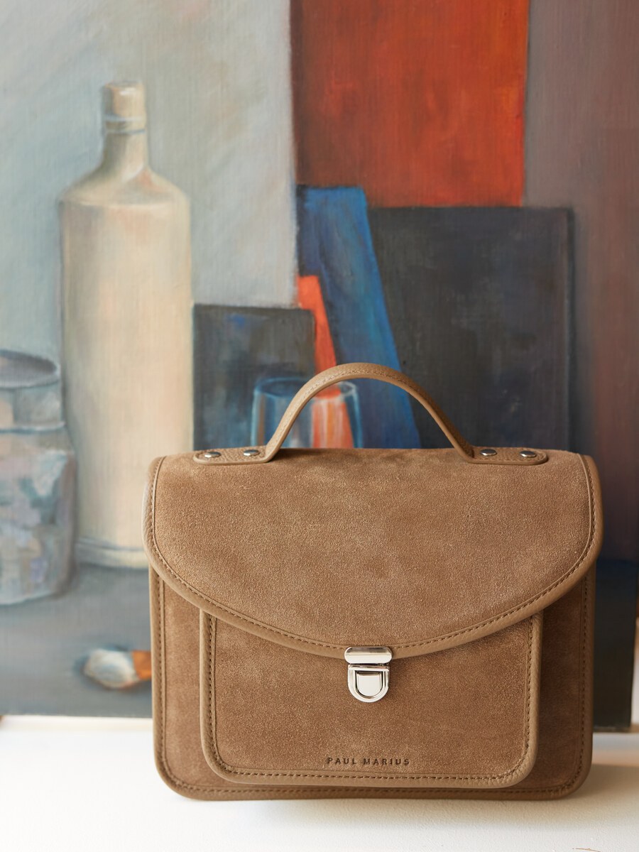 Sac à main en cuir de vachette suédé Kaki Velours - Mademoiselle George (6)