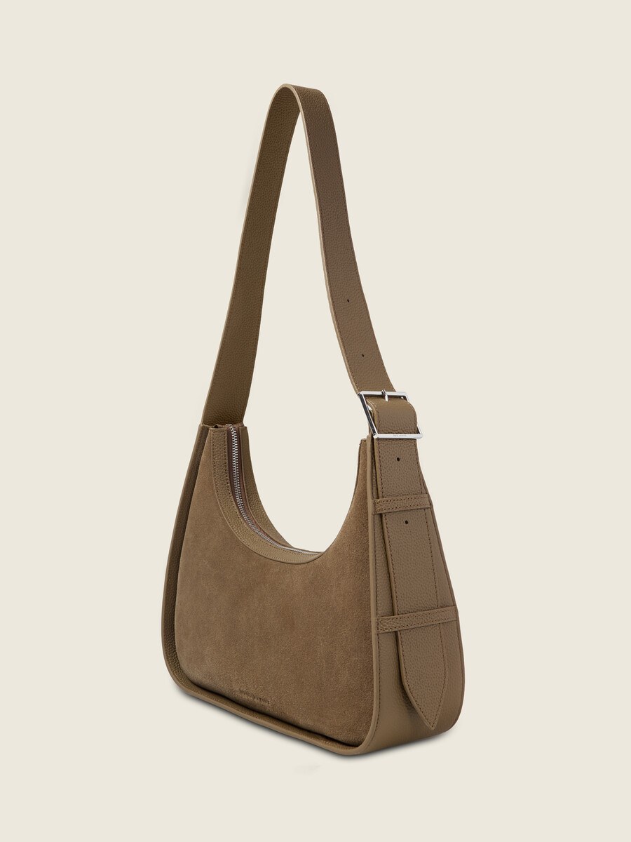 Sac baguette en cuir de vachette suédé Kaki - Victoire (3)