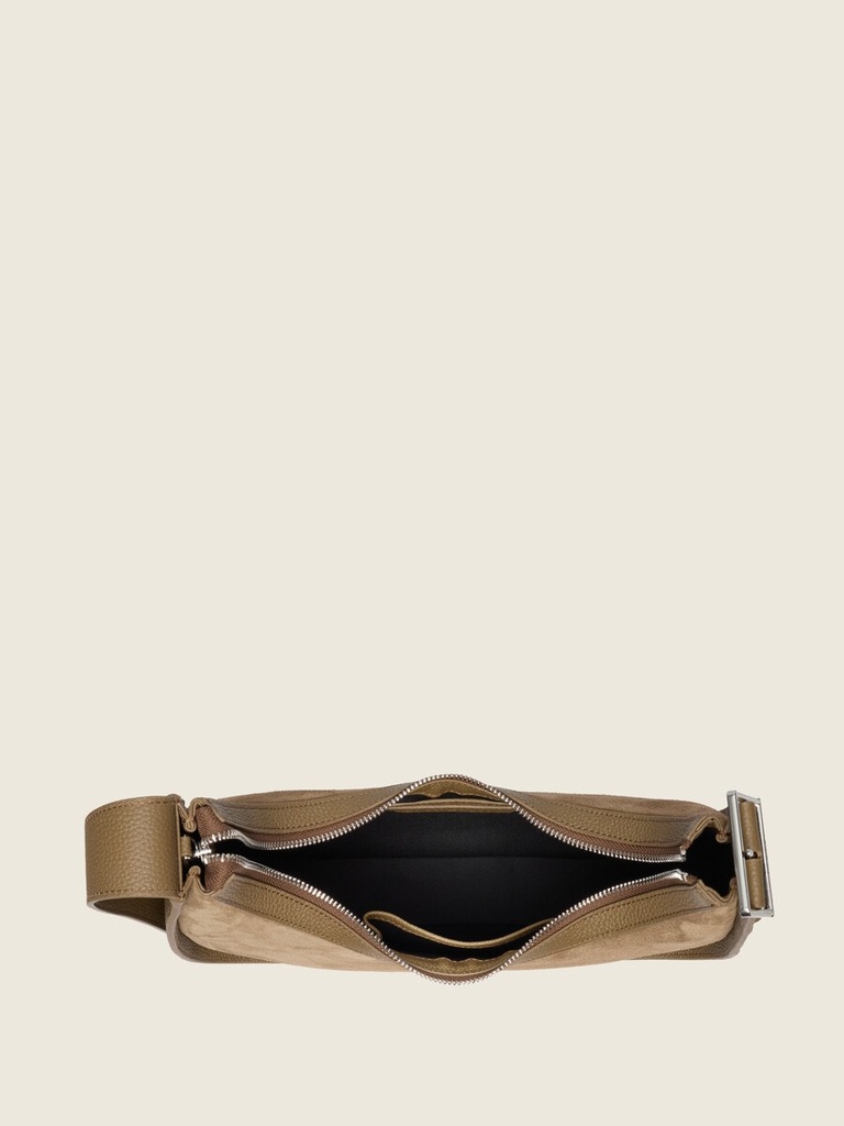 Sac baguette en cuir de vachette suédé Kaki - Victoire (4)